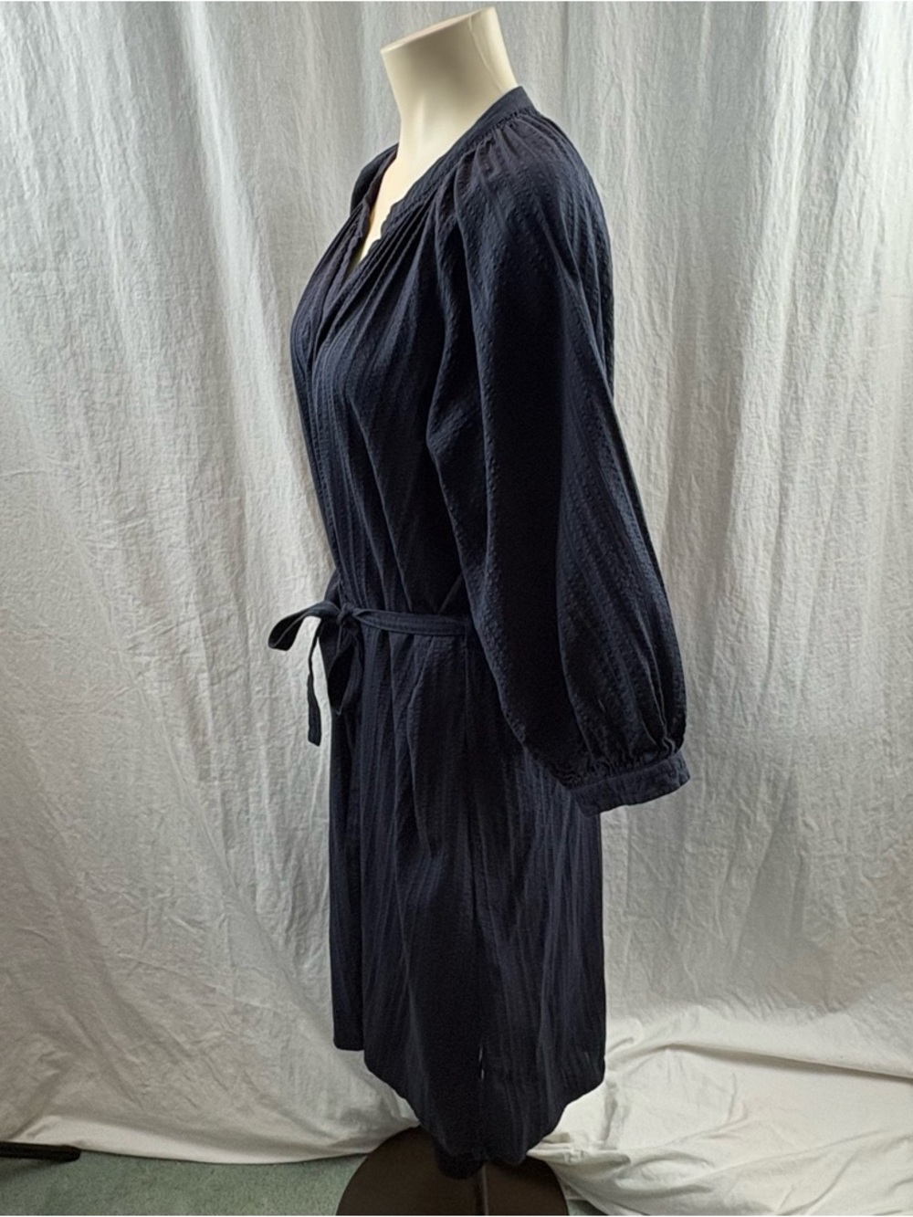 Uniqlo Navy Cotton Dobby Peasant Dress with 3/4 sleeves M - Picture 7 of 13
